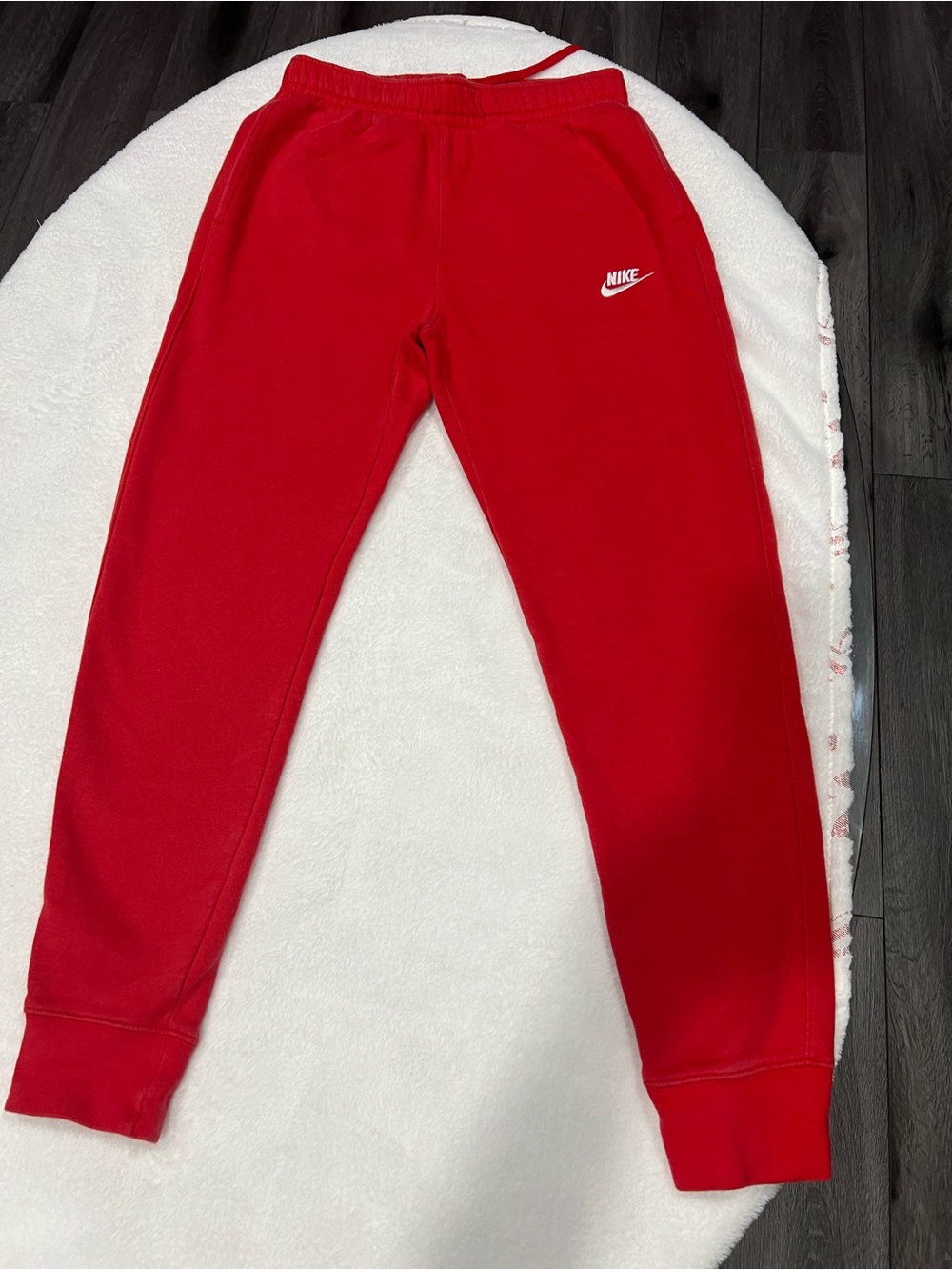Nike Red Kids Fleece Joggers with White Swoosh